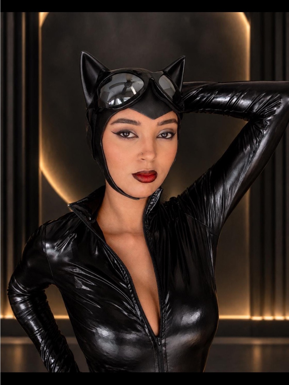 Cat Costume Hood with Goggles - Black